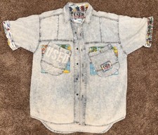 Vintage 90's Get Used By Elie Light Acid Wash Patchwork Jean Jacket Large?