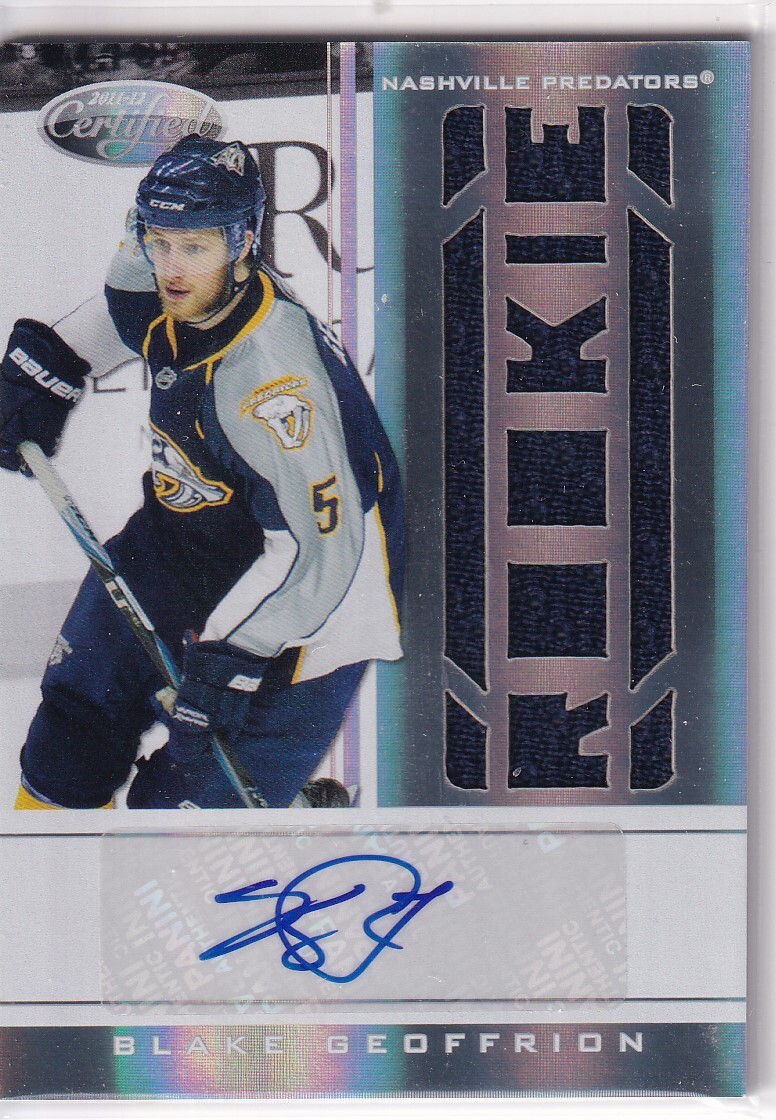 11/12 PANINI CERTIFIED BLAKE GEOFFRION RC SP ROOKIE JERSEY AUTO /499 #210