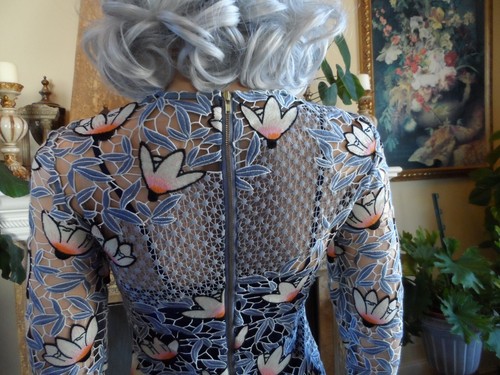 Self-Portrait "Maxine" Lace Dress Flower Pattern Blue/ Lavender Size US 0 - Picture 14 of 17