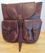 Village Tannery Brown Leather Backpack Satchel Bag Travel Brass Buckle Men Women