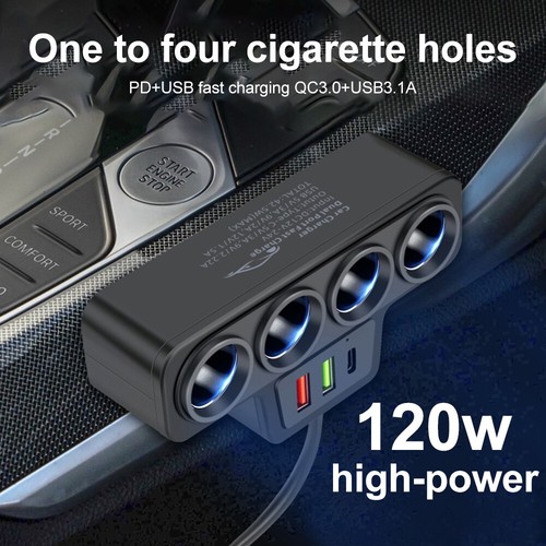 4 Wege Auto Zigarettenanzünder Buchse Splitter USB Schnell Ladegerät Netzteil 12V