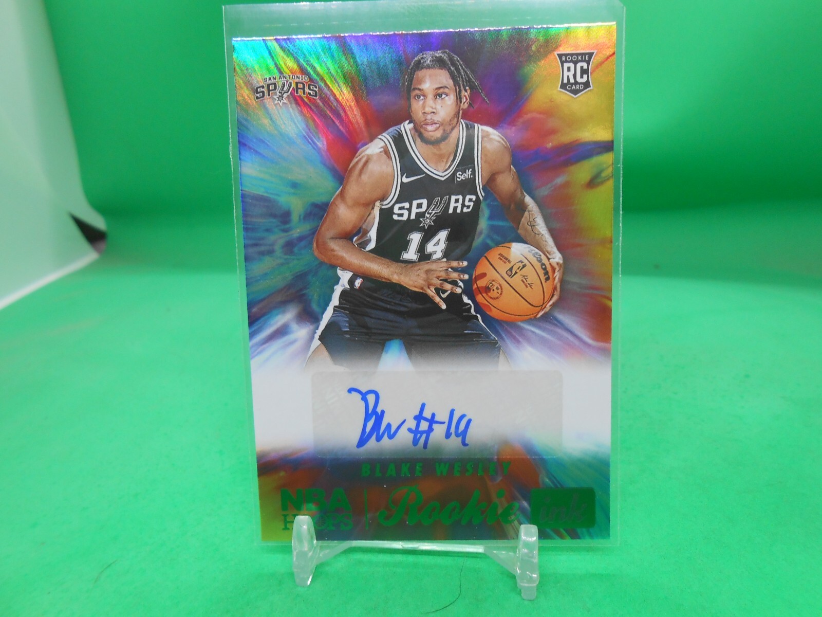 2022-23 nba hoops green foil rookie ink card of blake wesley