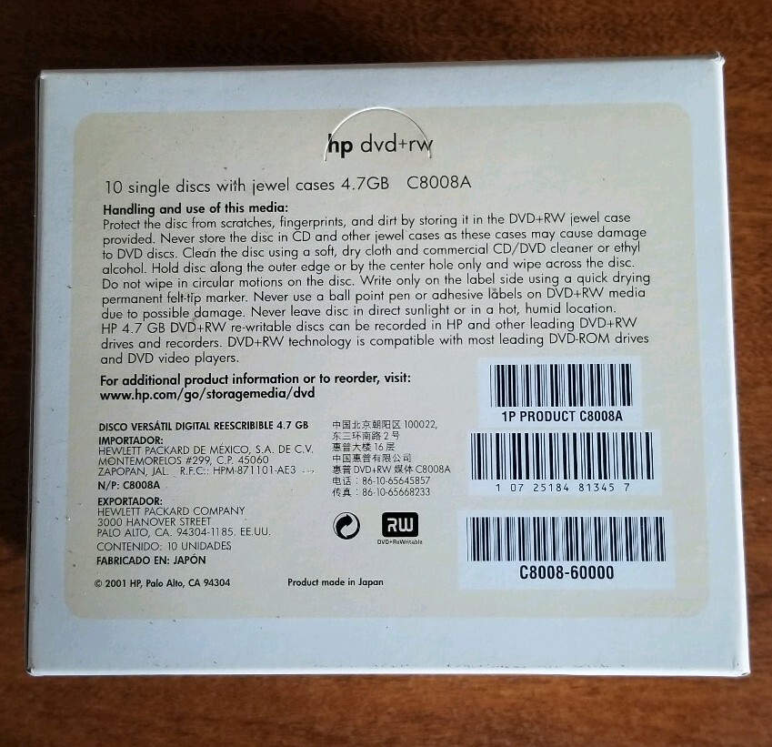 Brand New HP Invent (C8008A) 4.7GB DVD+RW Re-Writable Media Disc NIB | eBay