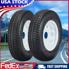 2× ST175/80D13 Trailer Tires with Rims 5 Lug on 4.5" and White Wheels 175 80 13