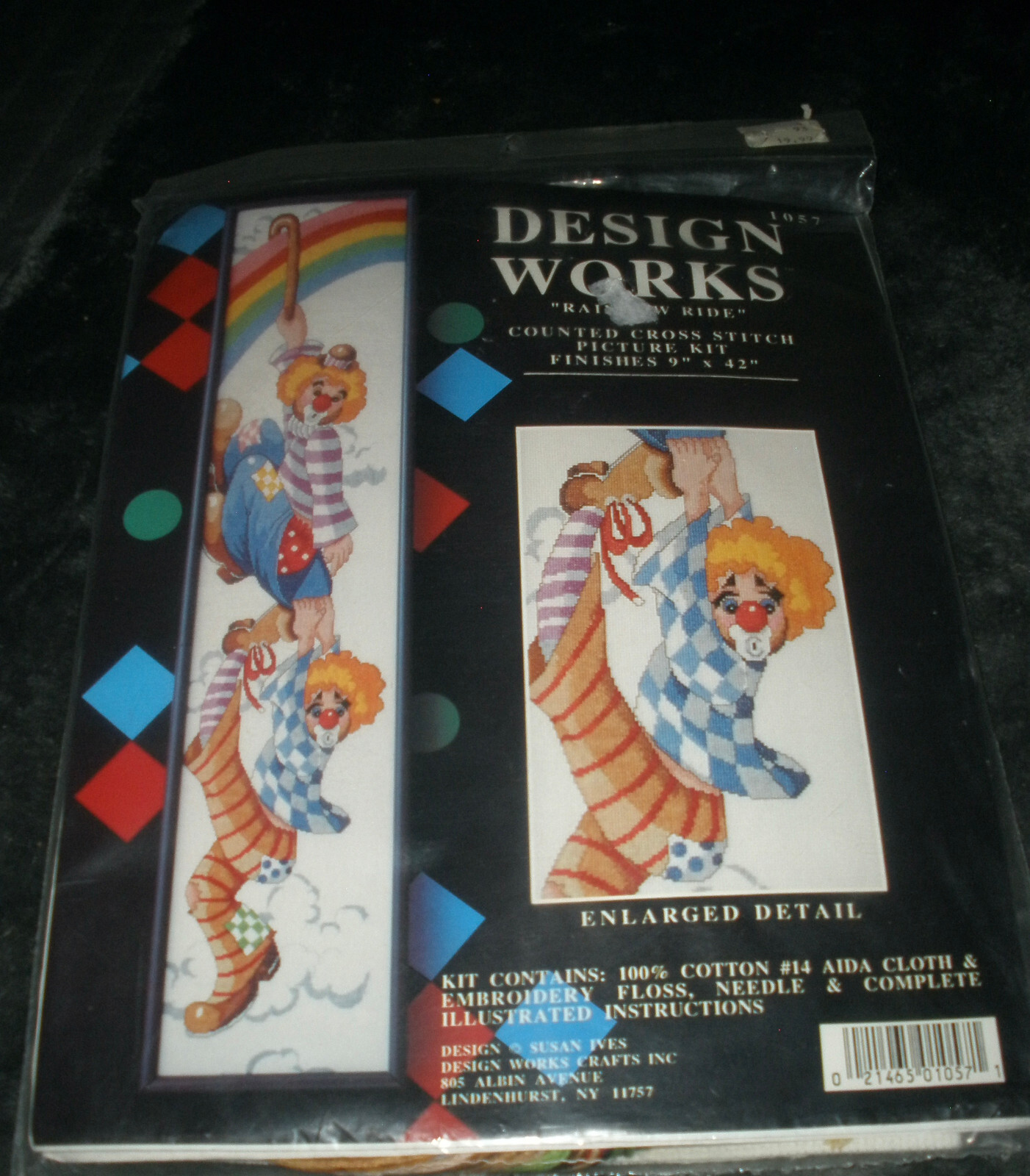 Vintage Clown Circus Cross Stitch Kit Rainbow Ride 9x42 New In Package