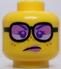 Lego Head Lavender Lips Black Eyebrows Freckles Angry with Glasses Pattern