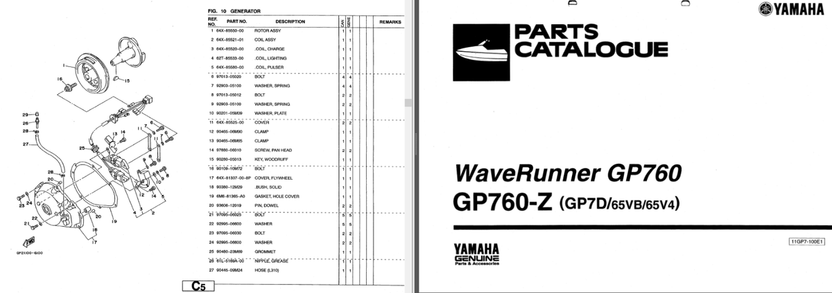 YAMAHA GP760 & GP1200 WaveRunner Service ,Owner's and Parts Manual