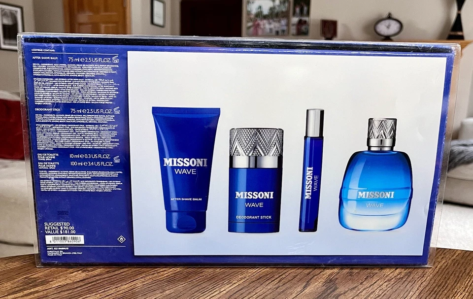 Missoni WAVE 3,4 oz/.30 oz EDT + desodorante + bálsamo para después del afeitado conjunto de regalo NUEVO Foto 3 de 4