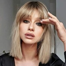 Ombre Blonde Bob Wig With Bangs Ash Blonde Wigs Natural Blond Women Short Wigs