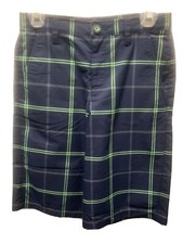 NWT YLG Loose Fit Boys Under Armour Plaid Shorts Blue W/ Adjustable Waist