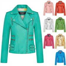 Damen Leder Bikerjacke Echt Lamm Nappa Vintage Gothic Schnalle Jacket