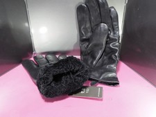 Men leather gloves Black Fine soft sheepskin Soft and warm lining L