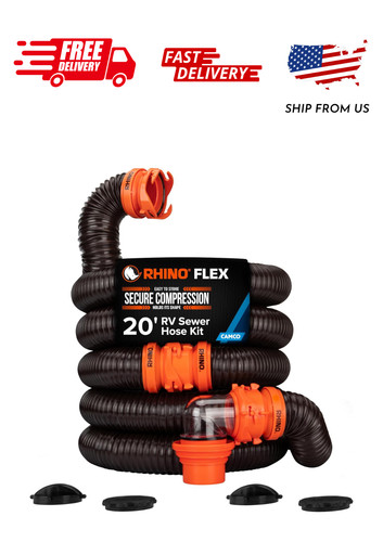 Camco RhinoFLEX 20 Ft RV Sewer Hose Kit with Pre Attached Bayonet Fittings