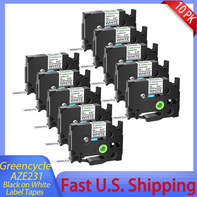 10xTZ-231 AZe-231 Black on White 1/2'' Label Tapes Compatible For Brother GL-H105