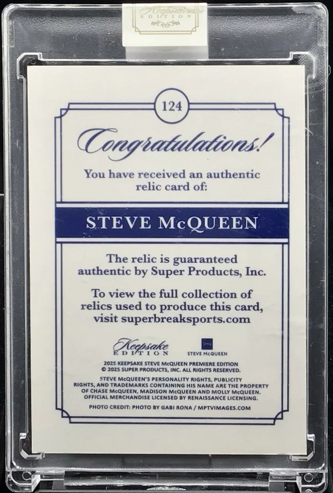 2025 Keepsake Steve Mcqueen Premiere Edition Authentic Jumbo Leather Relic #/50 - Image 2 of 2