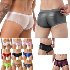 Mens Stretchy Underwear Bulge Pouch Shorts Trunks Glossy Shiny Thongs Underpants