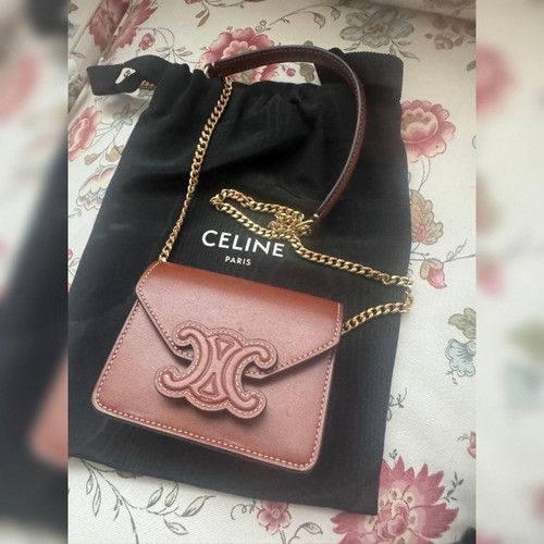 CELINE Triomphe Flap Chain Crossbody Bag Brown Smooth Leather Gold Hardware