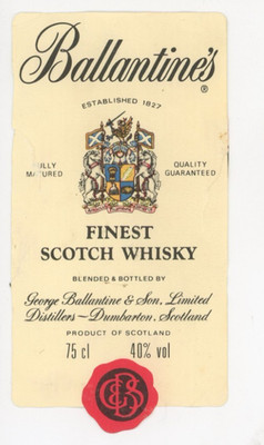 1950s-70s Ballantine's Finest Scotch Whisky Label #KI