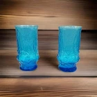 Vintage Anchor Hocking Rainflower Laser Blue Tumbler Glass Mid Century Modern