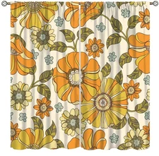 70s Rustic Floral Curtains, Vintage Yellow Hippie Summer Groovy Power Boho Fl...