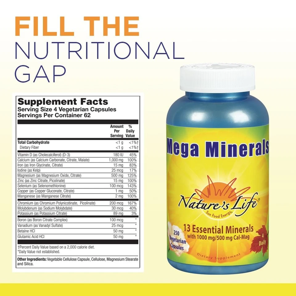 Natures Life Mega Minerals Complex | Completo Multi Mineral + Suplemento de Vitamina D... Foto 2 de 4