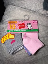 Hanes Girls' Toddler Ankle Socks with Gripper Bottoms, 10-Pairs, Size 6-12 Month