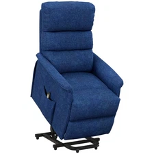 Power Lift Chair for Seniors Fabric Lift Chair w/ Side Pockets Remote Dark Blue
