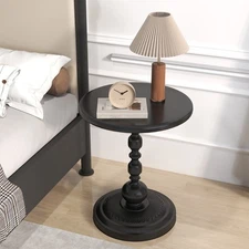 Pinmoco Round Side Table, Metal End Table, Black