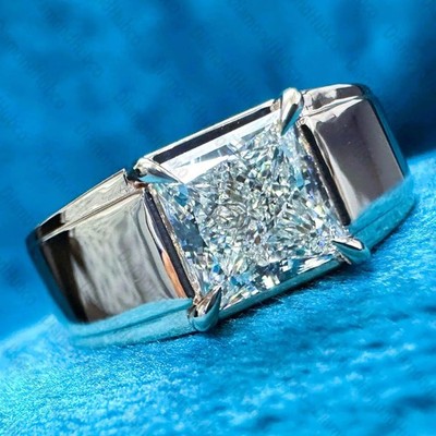 3 Ct Princess Cut VVS1 Moissanite Men's Engagement Ring 14K White Gold Plated