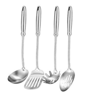 4pc Stainless Steel Kitchen Utensil Set, Slotted Turner, Spoons, & Pasta Server