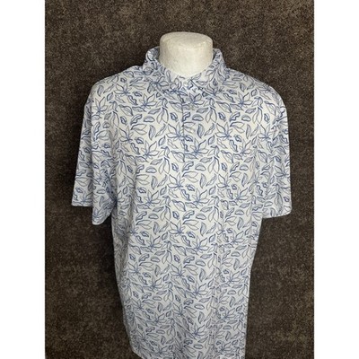 Ben Hogan Polo Shirt Men's M Golf Shirt White Blue Leaf Stretch Performance