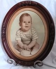 Antique 12.5" Wooden Oval Frame Ornate Portrait Infant Boy Hand Colored — photo 3