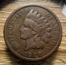 1908 Indian Head Cent - Actual Coin Shown - Free Shipping & Tracking INV#86
