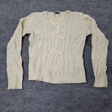 Lauren Ralph Lauren Sweater Womens Size M Ivory Cable Knit Crew Neck Long Sleeve