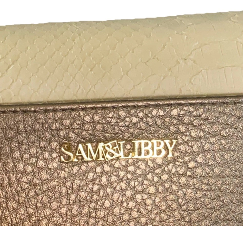 Sam & Libby Vegan Leather Color Block Chain Strap Crossbody Blue & Cream Evening - Image 4 of 4