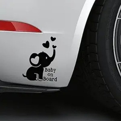 Baby on Board Elephant Car Decal, Cute Cartoon Vinyl Safety Warni Color: Black