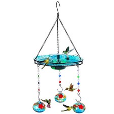 2-in-1 Hummingbird Feeder  Solar Bird Bath Fountain with 3 Red Pots