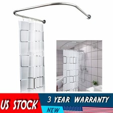 U-Shaped Stainless Steel Shower Curtain Rod 0.9-1.3m with 7.87ft Curtain