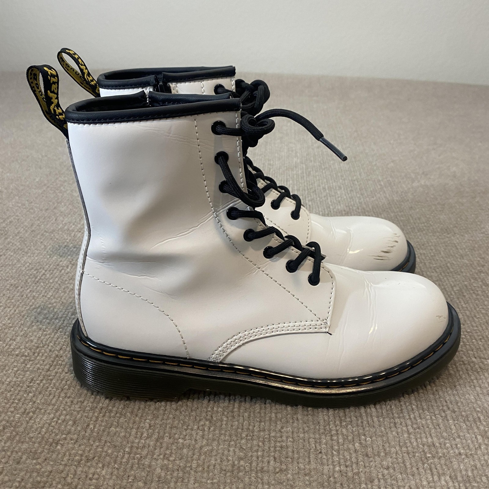 Dr. Martens 1460 Boots Womens Size 7 White Patent Lace Up Ankle Combat Zip