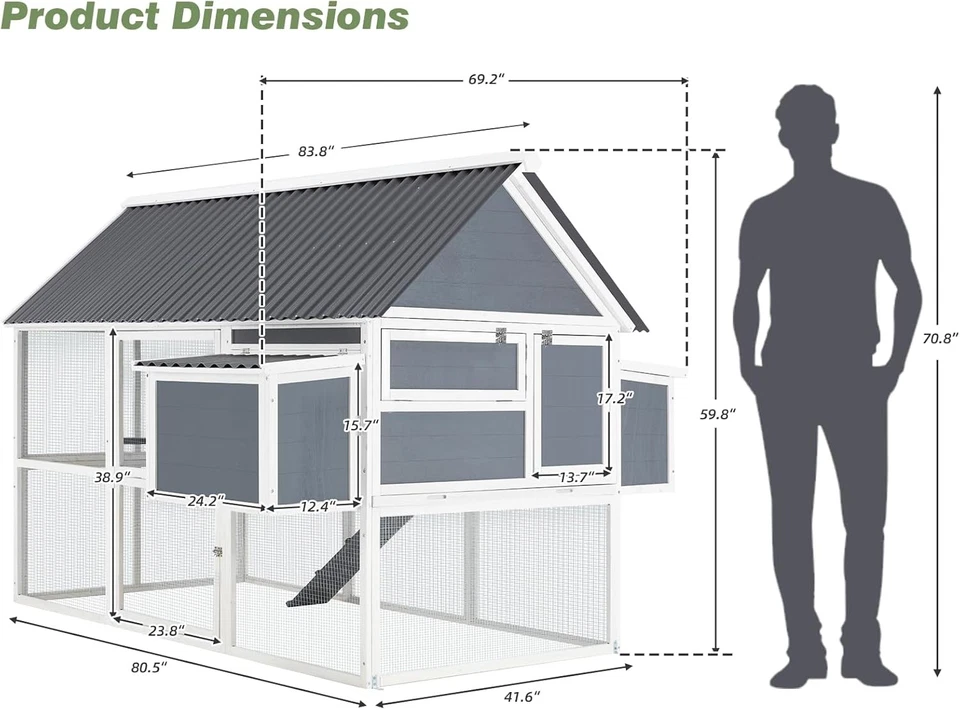 YODOLLA Large Chicken Coop Multi-Level Hen House Poultry Cage for Easy Cleaning - Image 2 of 4