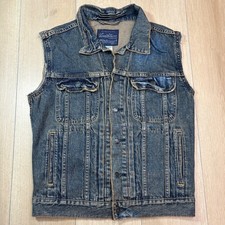 Levi Strauss Signature Mens Denim Vest Medium Wash Frayed Sleeveless Trucker