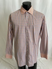 Bugatchi Shirt Men's 18x34/35 Multicolor Check Long Sleeve Contrasting Trip EUC