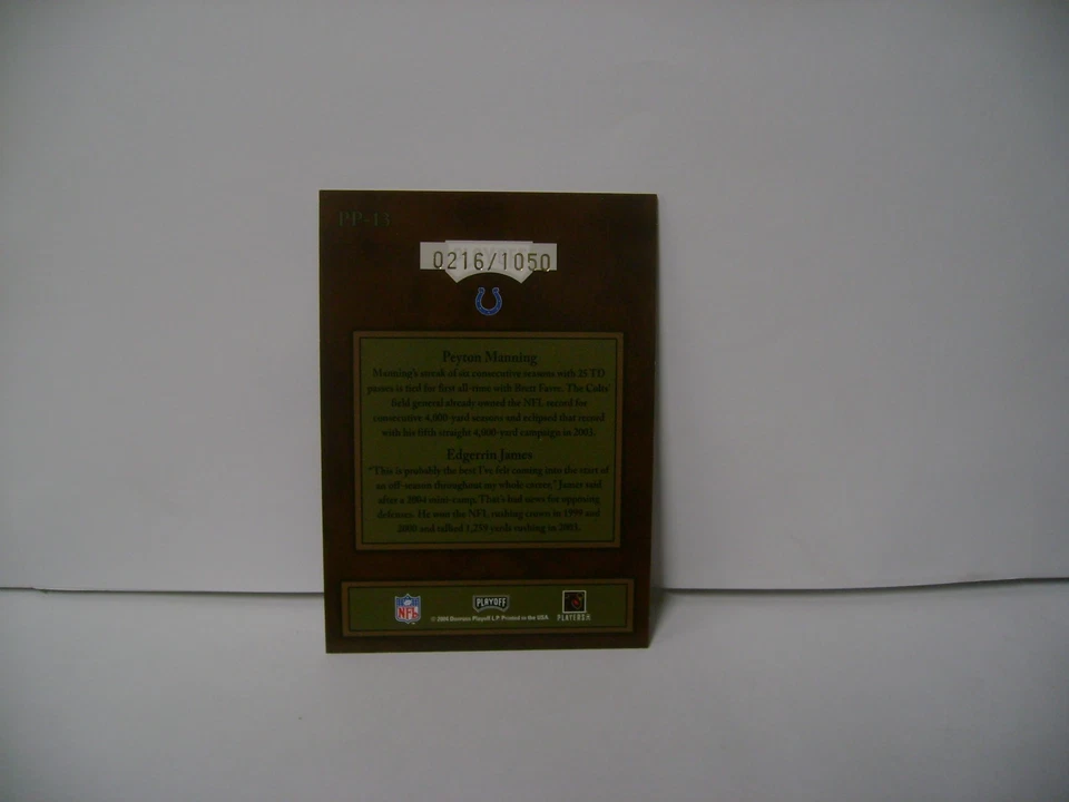PEYTON MANNING  E.JAMES   2004 PLAYOFF HOGG HEAVEN PIG-PALS #PP-13  SN 216/1050 - Image 2 of 2