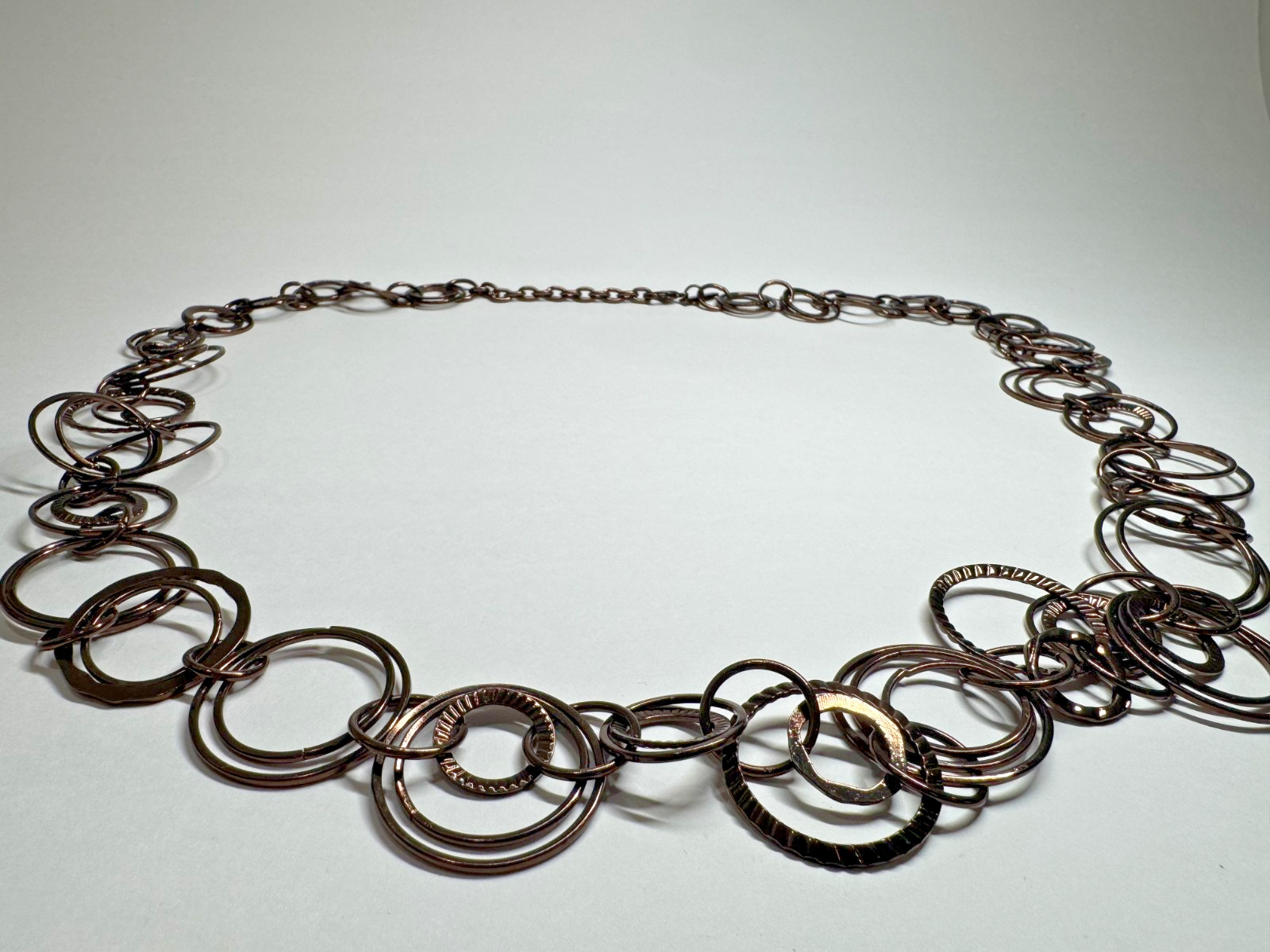 Women's Gunmetal Circle Link Statement Necklace Long Geometric Chain 32 in