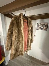 Vintage Made In USA Faux Fur Coat Brown Mid Length, 70s 80s Glam (Sz M/L 22” Pit