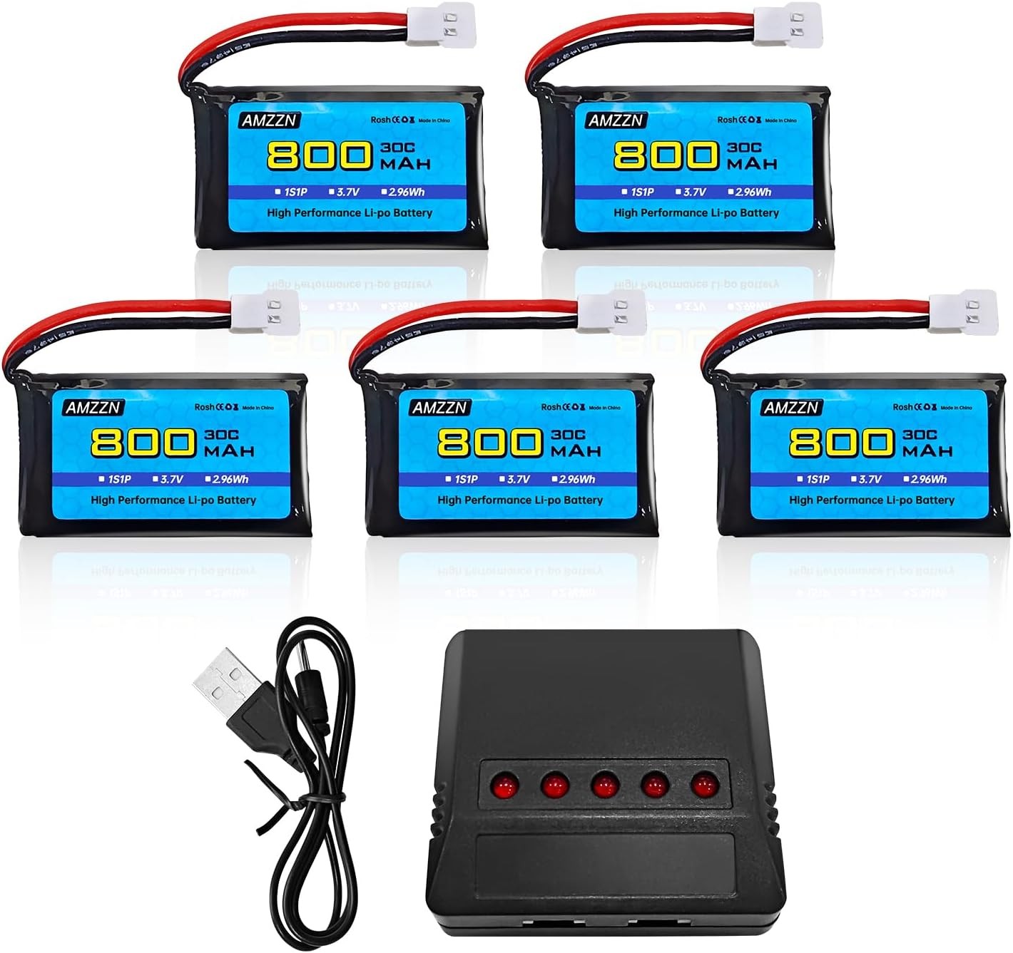 5PCS 3.7V 800mAh 30C Molex Plug Lipo Battery with 5-in-1 Charger for SYMA X5C X