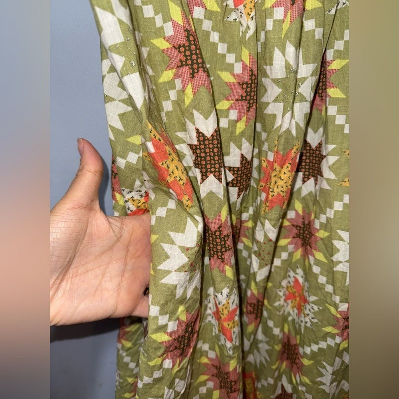 Universal Thread Green Smocked Patchwork Boho Dre… - image 9