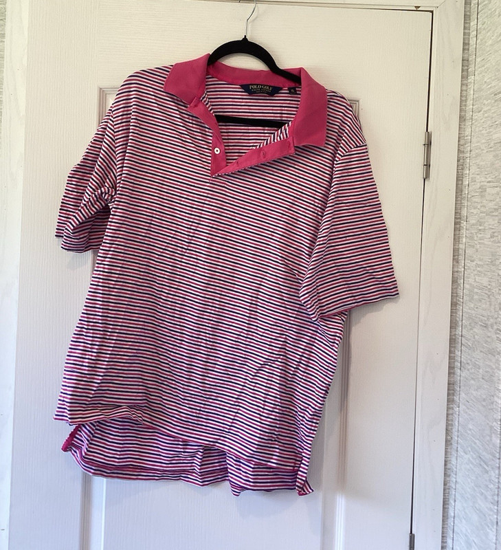 Polo Golf Ralph Lauren Men’s XL Pink/White/Purple Striped Short Sleeve Polo EUC