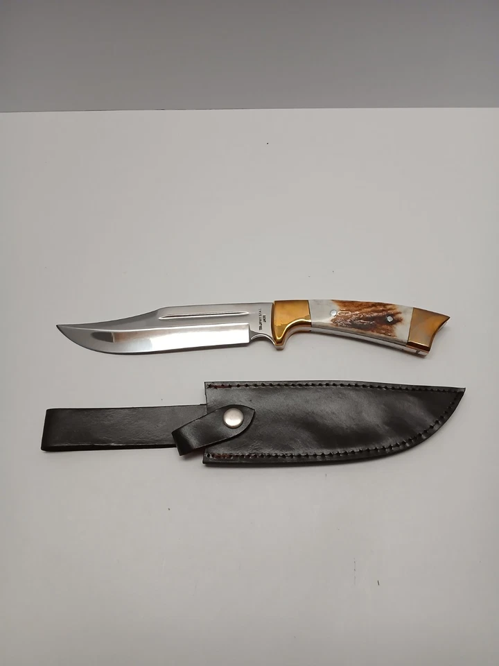 Cuchillo de caza Frost Trophy Ciervo 12" Longitud total Mango de ciervo Funda de cuero  Foto 4 de 4