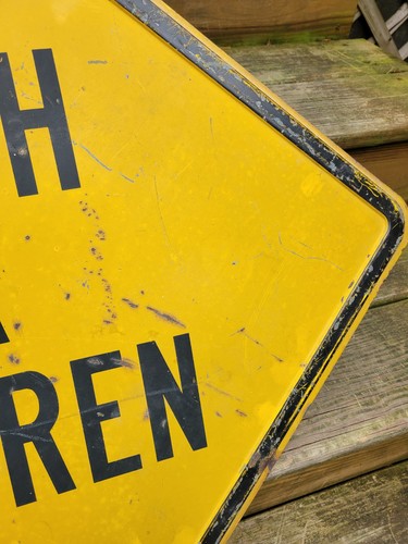 Vintage Watch For Children Street Highway Sign 30x30 Raised Edges OLD - Picture 6 of 11